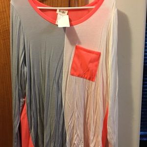 Hot pink gray and white top